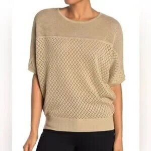 Magaschoni Pointelle Knit Dolman Sleeve Cotton Pullover Sweater Top Size XS